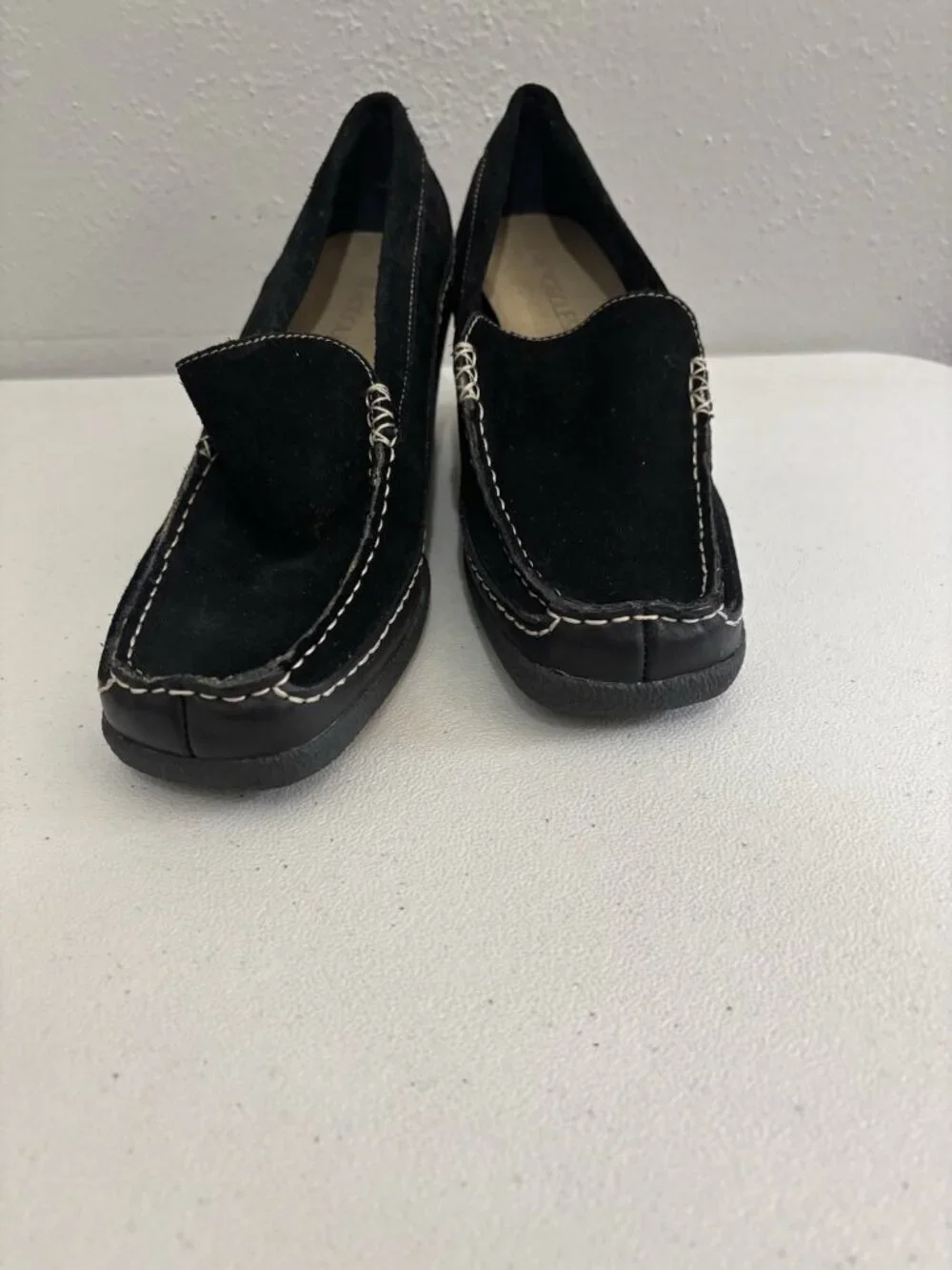 Aerosoles Leather Upper Suede Black Wedge Loafer Shoes Women 8.5 M Witchy Gothic